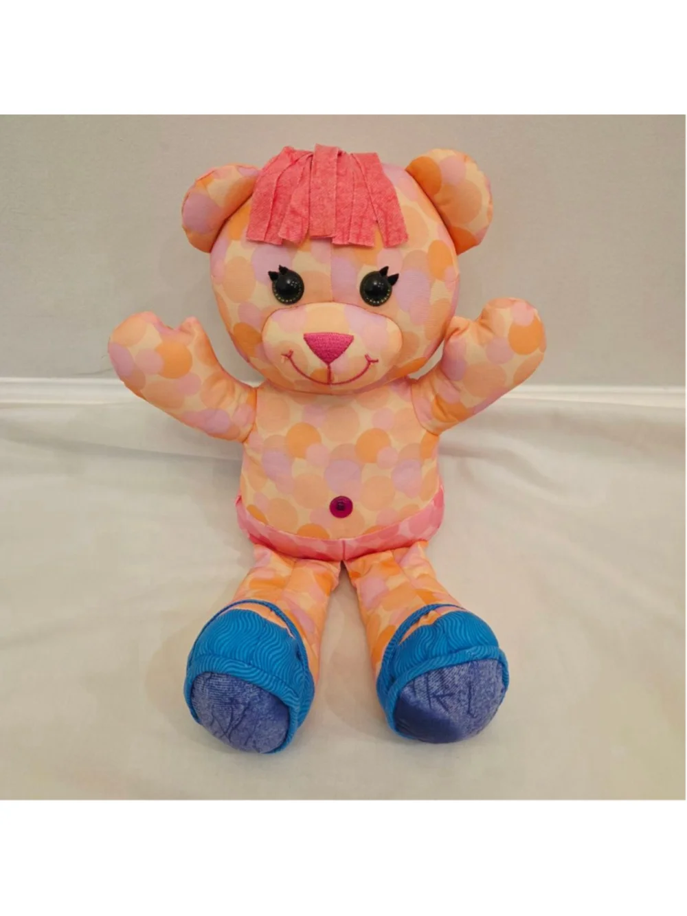 Doodle Bear Stuffed Animal Orange Pink Polka Dot 2006